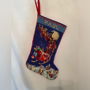 Vtg Bucilla TO ALL A GOODNIGHT Santa Sleigh Christmas Stocking Personalized PAUL